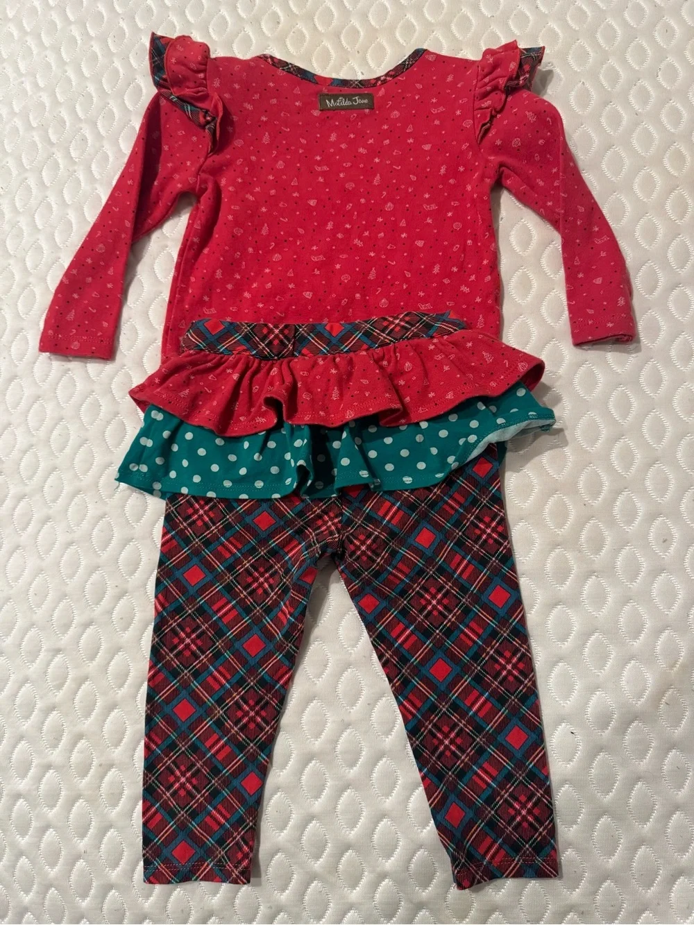 Matilda Jane Santa Baby Body Suit and Leggings Red and Green 6-12 Months